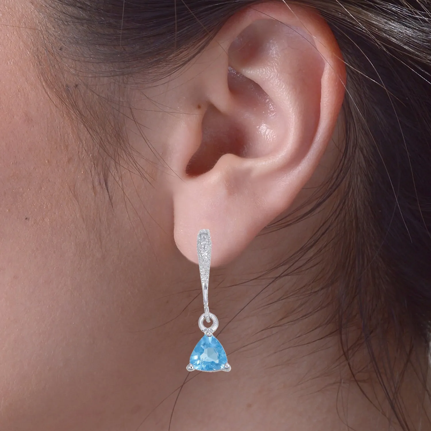 0.80 cttw Blue Topaz Earrings .925 Sterling Silver with Rhodium Triangle Shape