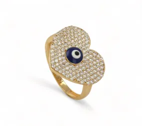 14K Yellow Gold Blue Eye Heart Ring - 220943