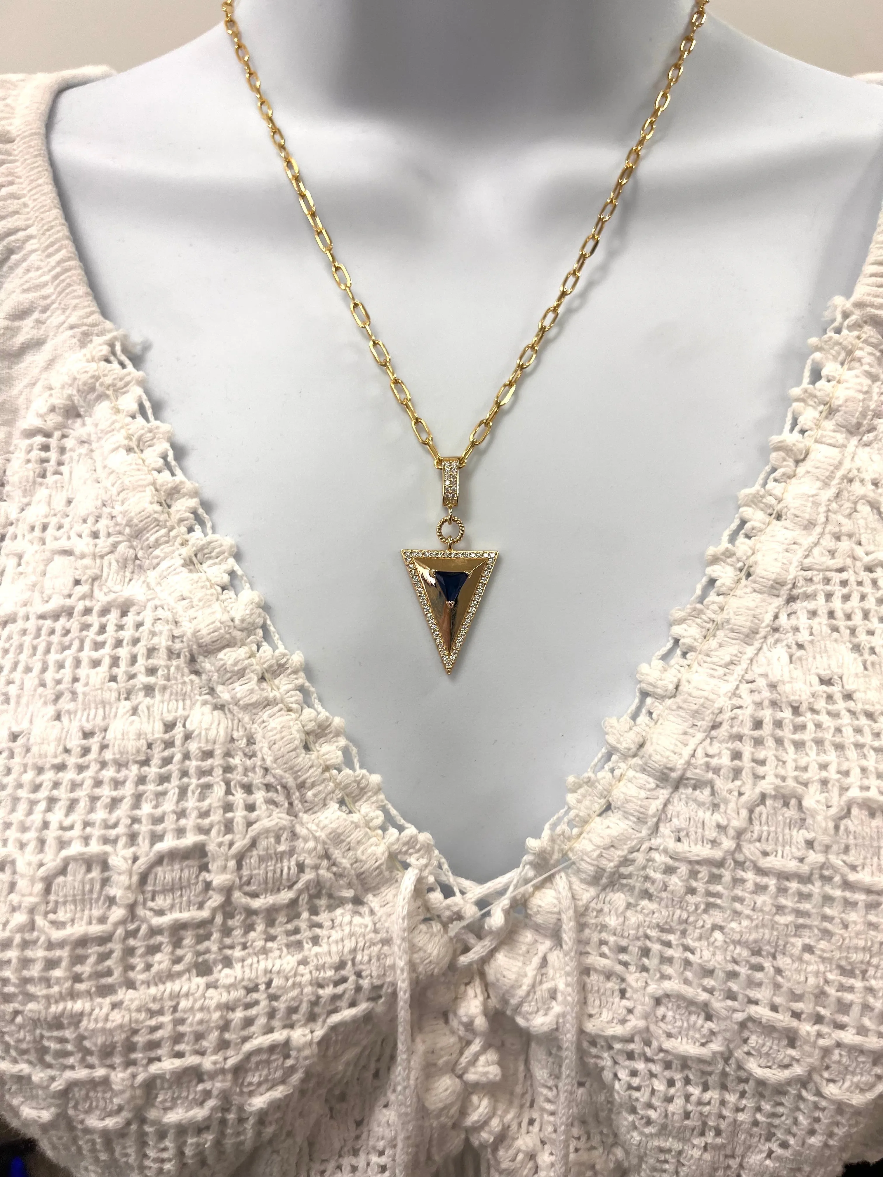 14K Yellow gold paperclip Triangle pendant Necklace