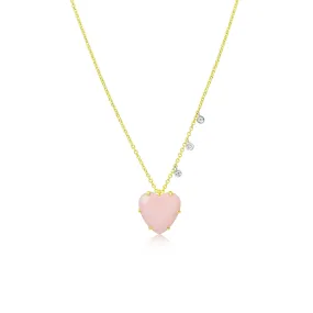 14K YELLOW GOLD PINK OPAL HEART PENDANT NECKLACE