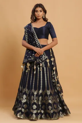 30Z224C-RO  Navy Lehenga Set With Zari Embroidery