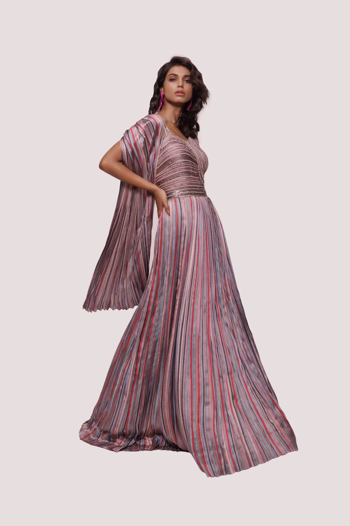 50Z917-RO Multicolor Printed Satin Gown