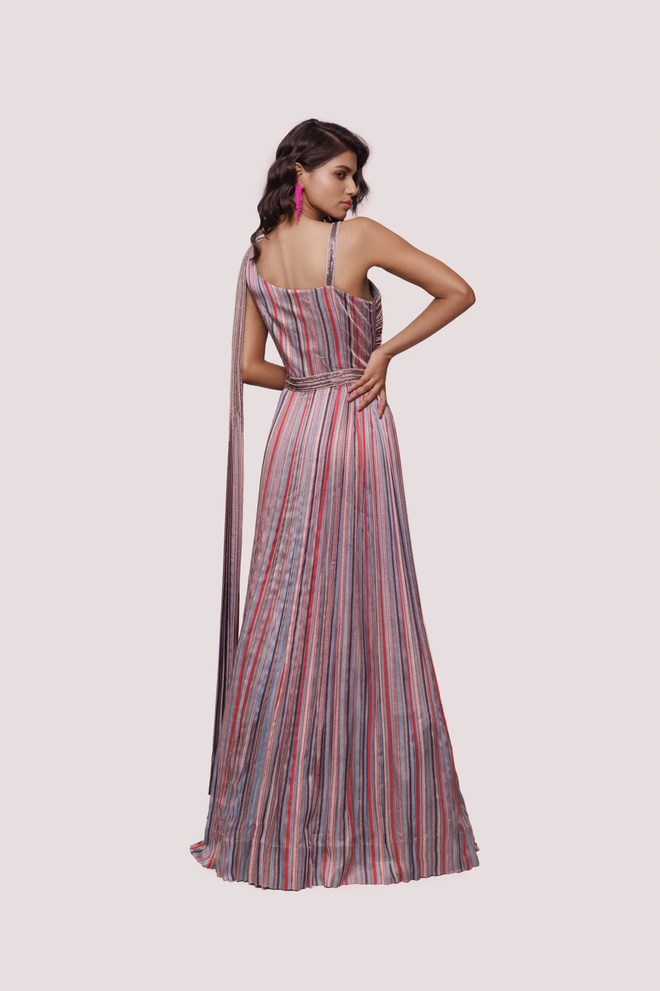 50Z917-RO Multicolor Printed Satin Gown