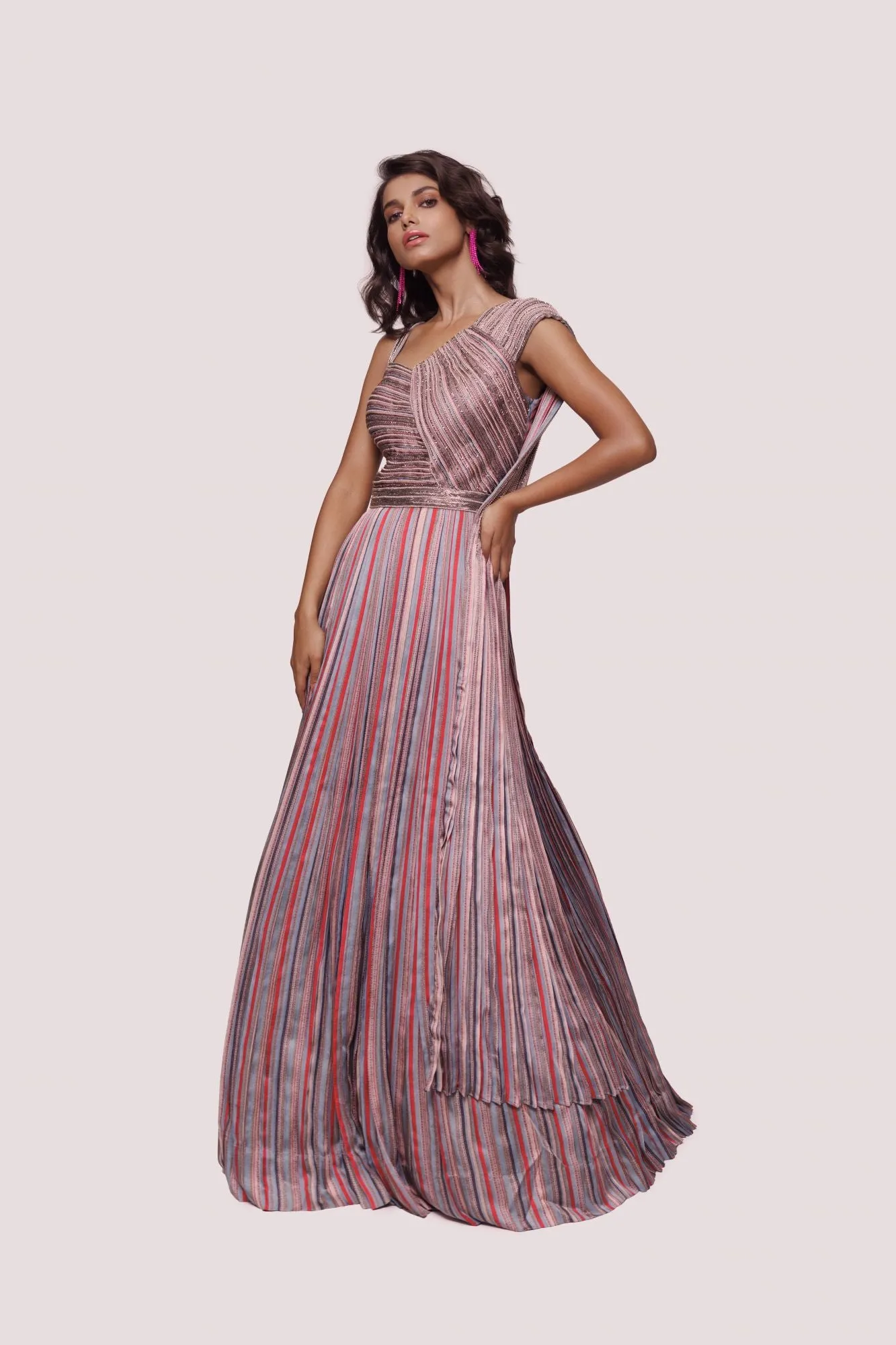 50Z917-RO Multicolor Printed Satin Gown