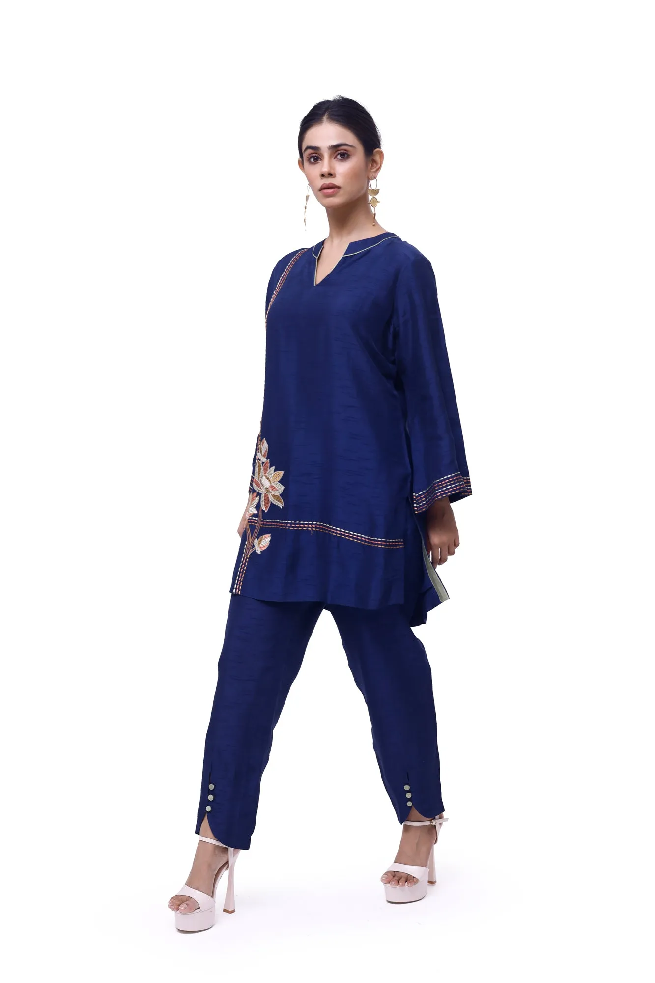 50Z924-RO Navy Blue Mysore Silk Pant Set