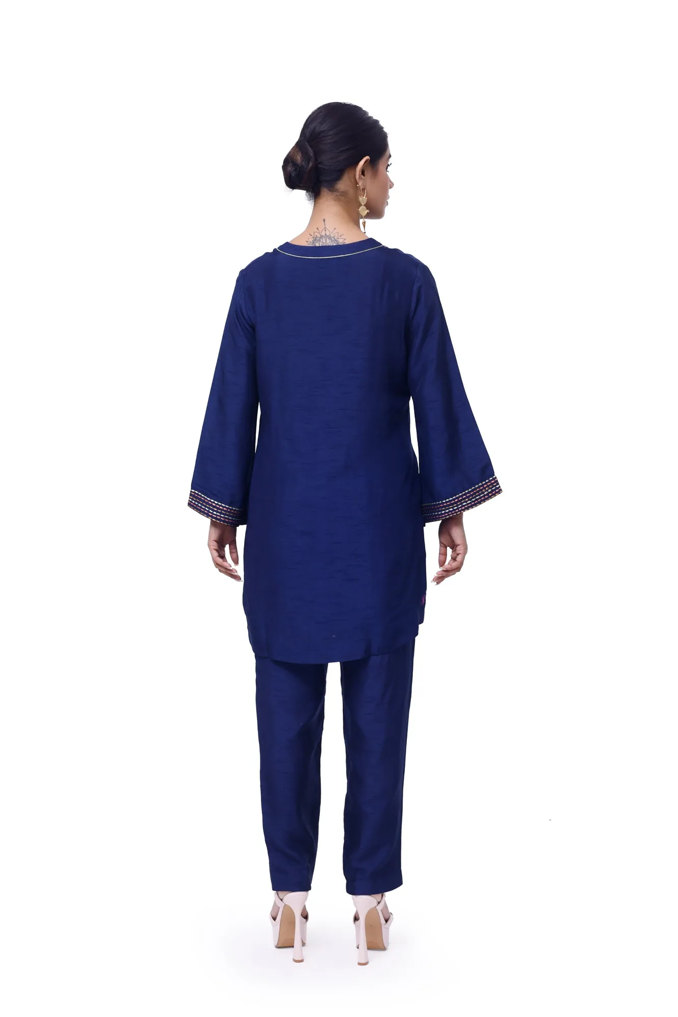 50Z924-RO Navy Blue Mysore Silk Pant Set