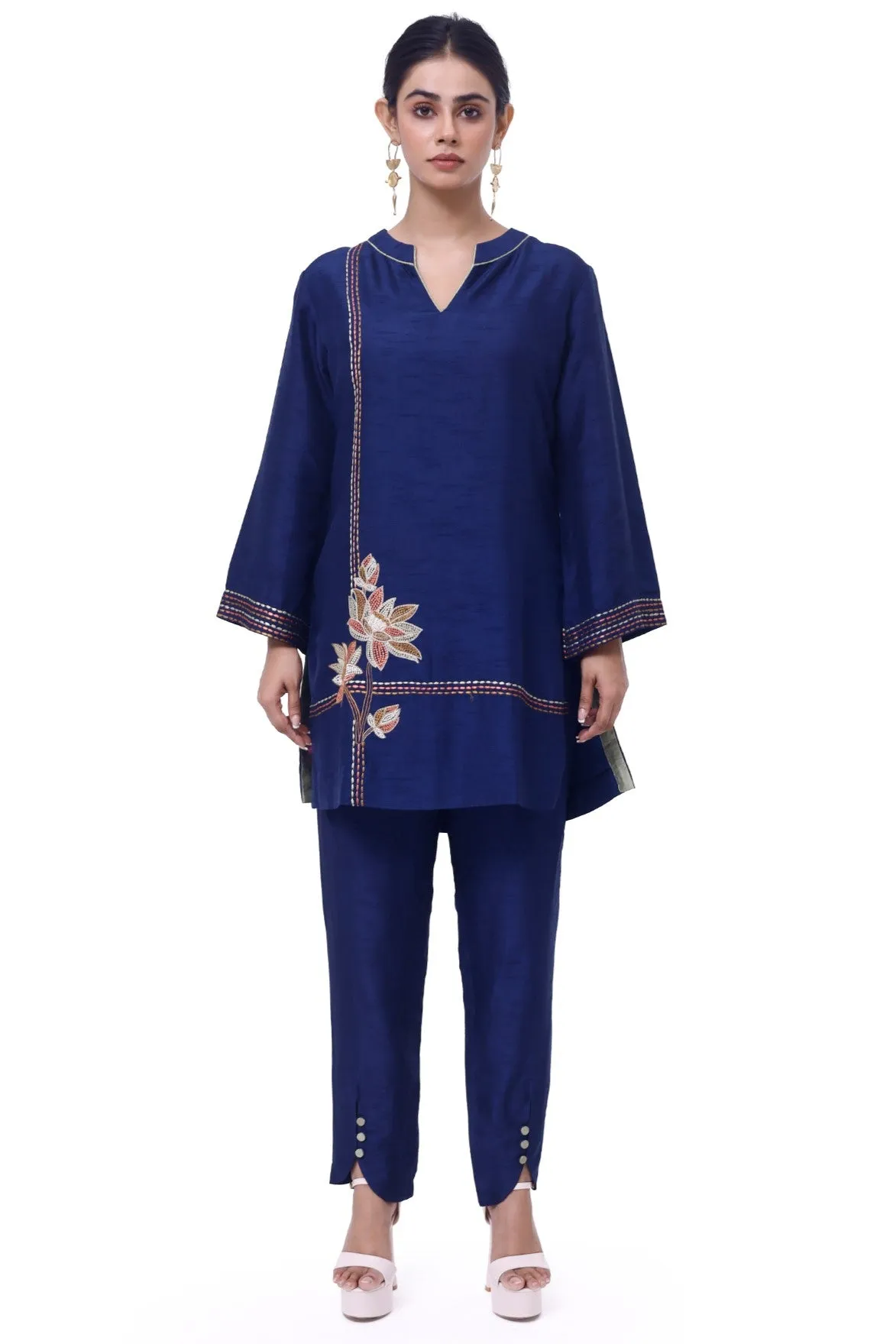 50Z924-RO Navy Blue Mysore Silk Pant Set