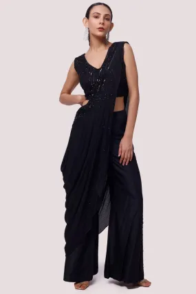 50Z938-RO Black Silk Embellished Indowestern Set