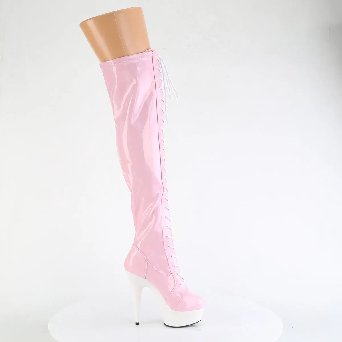 6 Inch Heel DELIGHT-3029 Baby Pink Stretch Holo