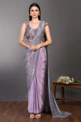 90Z943-RO Lavender Shimmery Crepe Saree Set