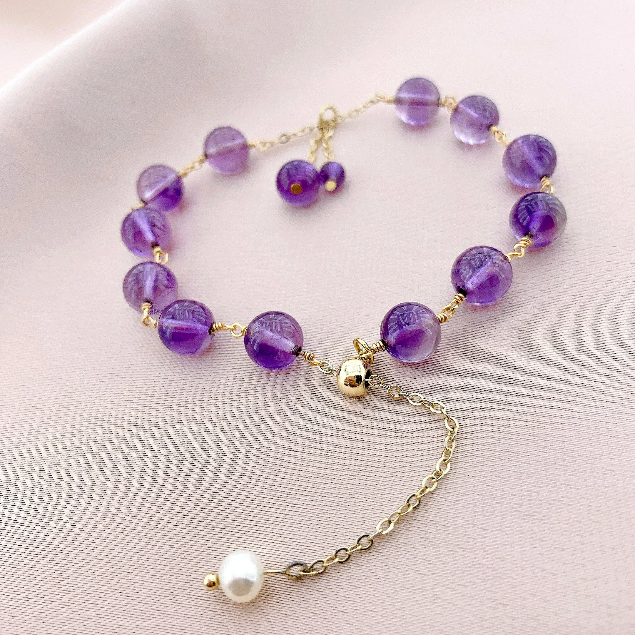 925 Silver Amethyst Beads Gemstone Bracelet