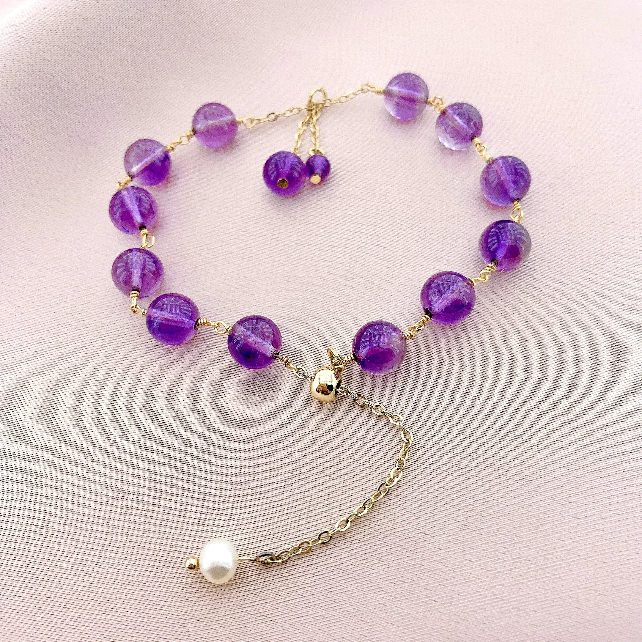 925 Silver Amethyst Beads Gemstone Bracelet