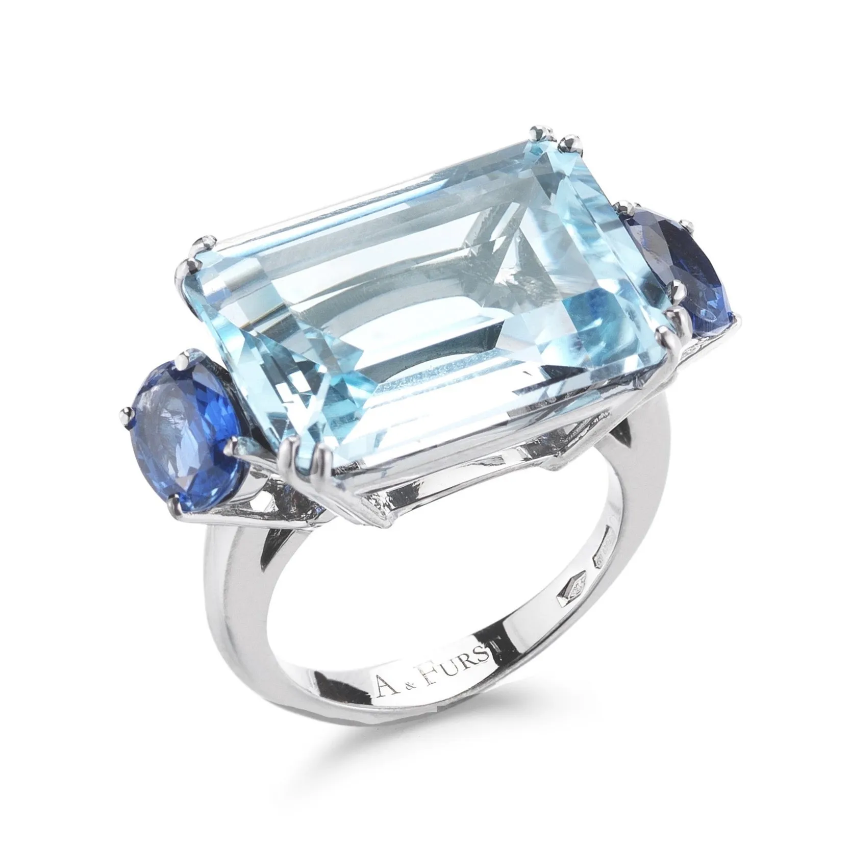 A & Furst - Party - Cocktail Ring with Blue Topaz and Kyanite, 18k White Gold