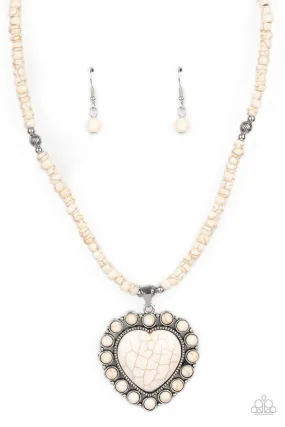 A Heart Of Stone White Stone Heart Necklace - Paparazzi Accessories