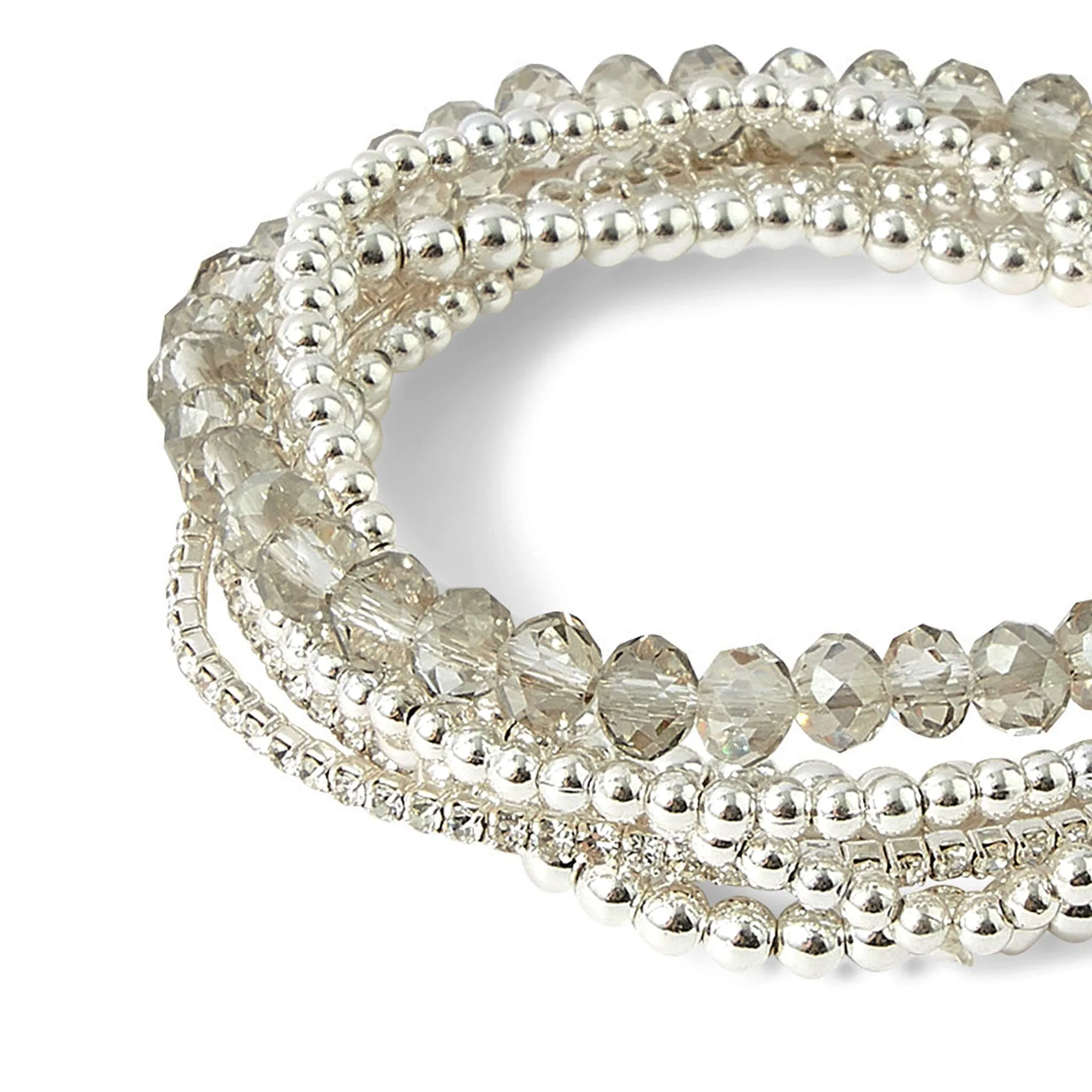 Accessorize London Women's Silver Beaded Stretch Bracelets 9 Pack