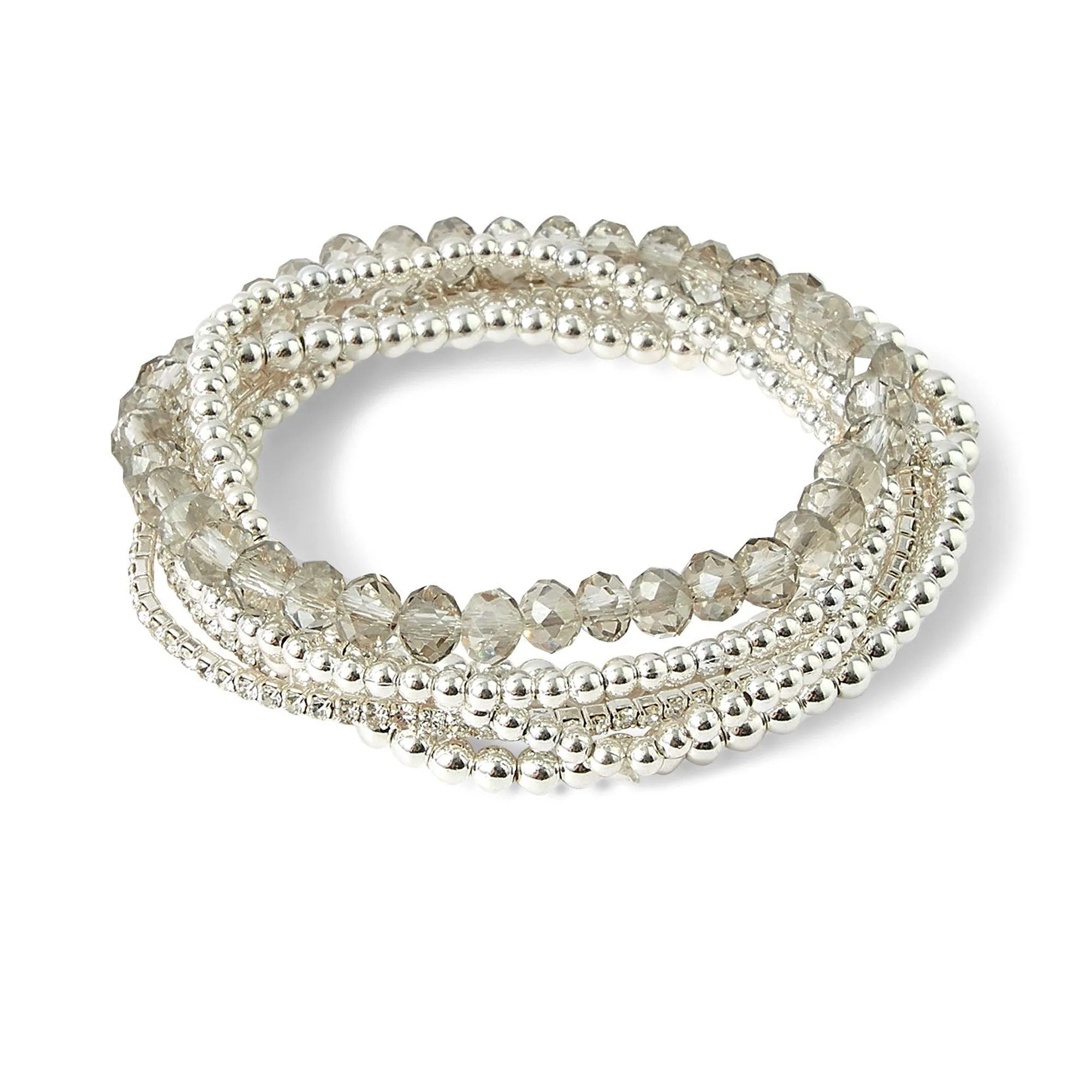 Accessorize London Women's Silver Beaded Stretch Bracelets 9 Pack