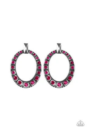 All For GLOW Pink Rhinestone and Silver Earrings - Paparazzi Accessories