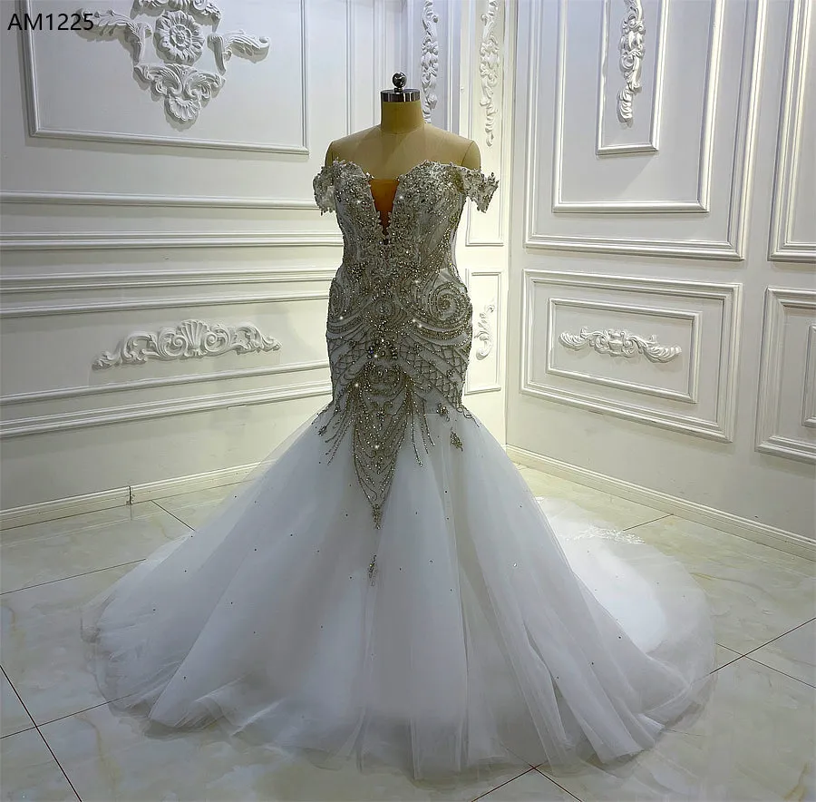 AM1225 Off Shoulder Crystal beaded shinyluxury  Mermaid wedding dress