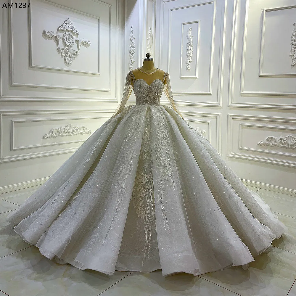 AM1237 Lace Appliques Crystal hand beaded luxury Ball gown Wedding Dress