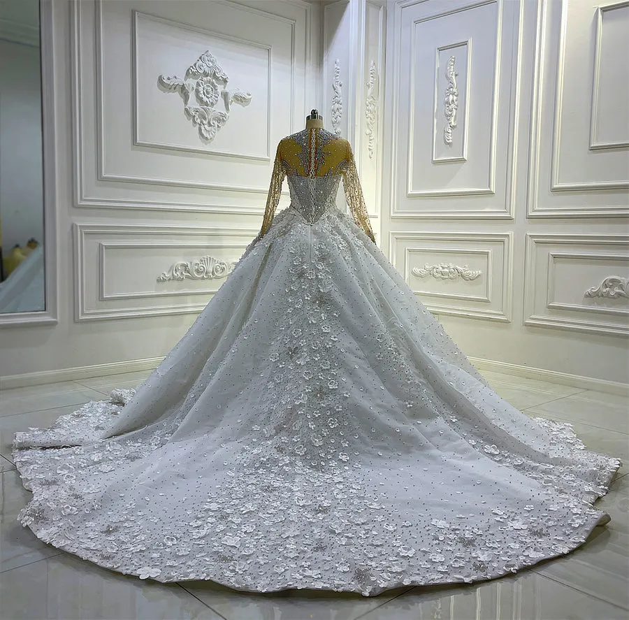 AM1257 Luxury 2 In 1 Rhinestone Crystal 3D Flowers Luxury Wedding Dress