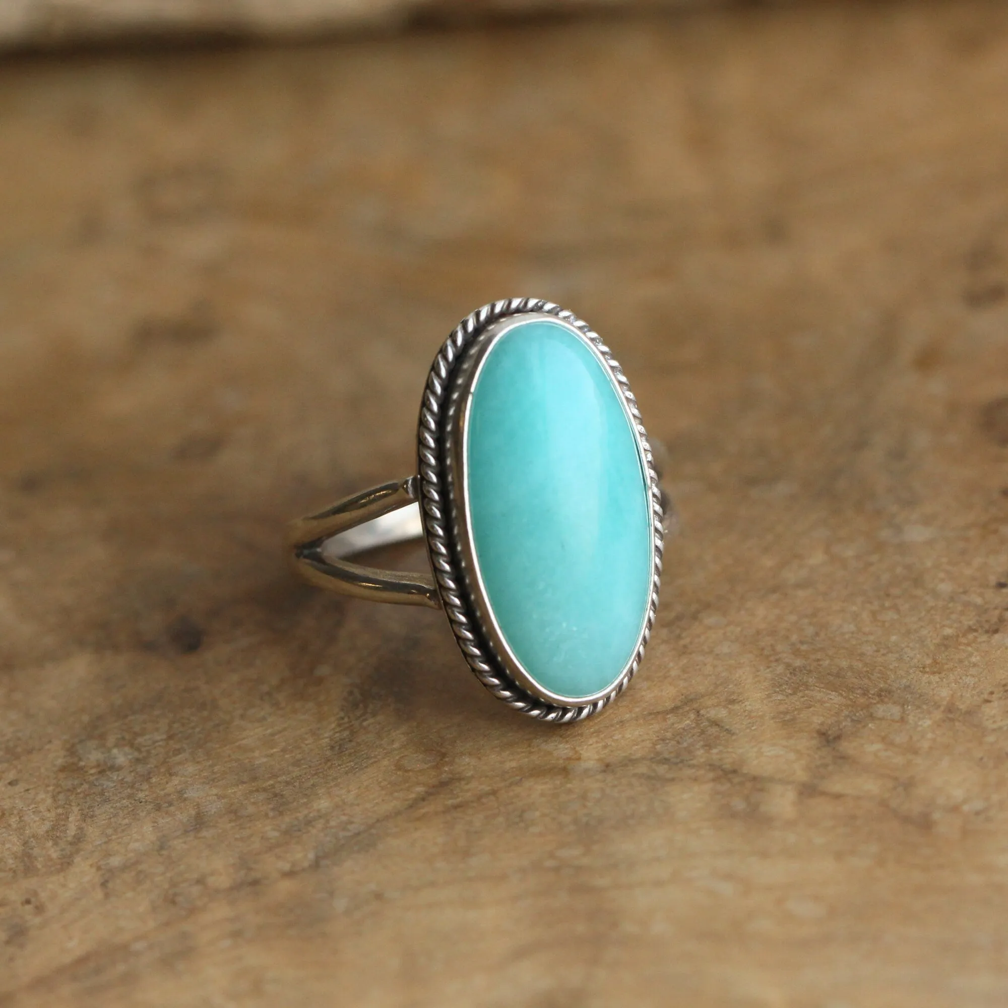 Amazonite Boho Ring - Mint Colored Ring - Unique Silversmith - Silversmith Ring