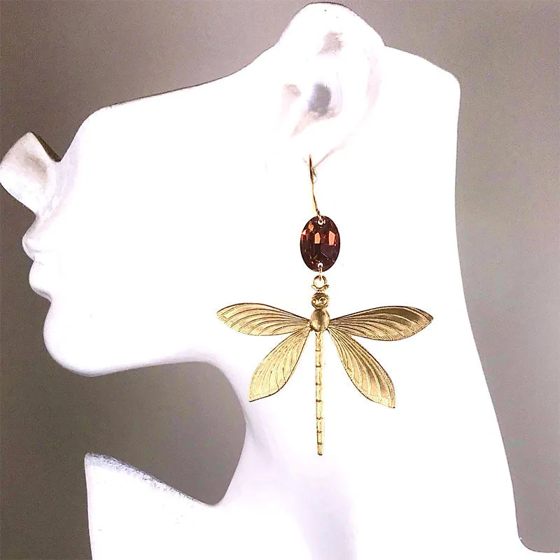 AMBER DRAGONFLY OOAK STATEMENT EARRINGS