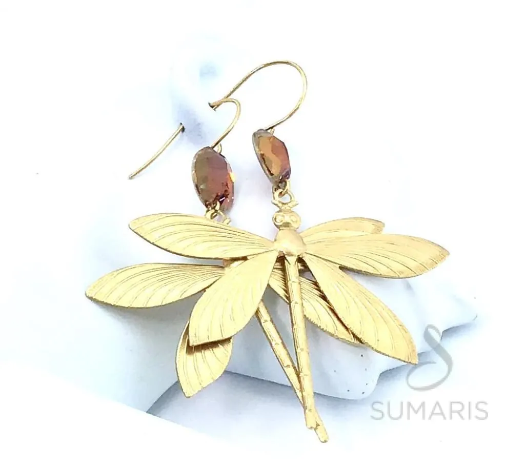 AMBER DRAGONFLY OOAK STATEMENT EARRINGS