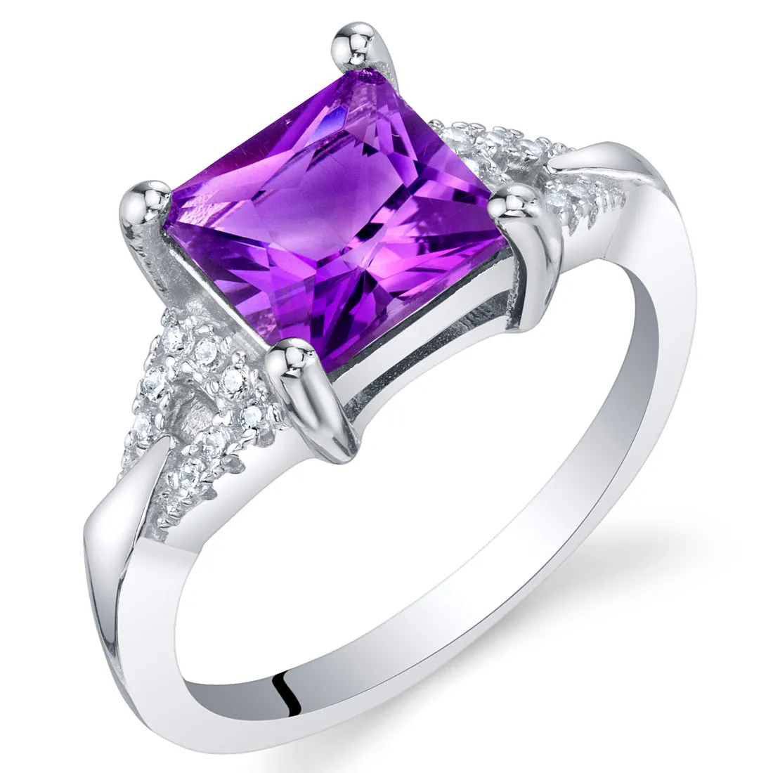 Amethyst Princess Cut Sterling Silver Ring Size 5