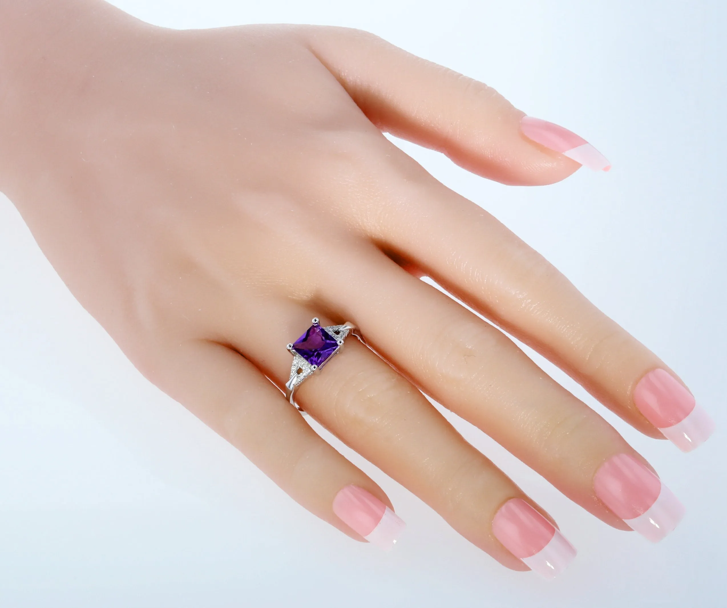 Amethyst Princess Cut Sterling Silver Ring Size 5