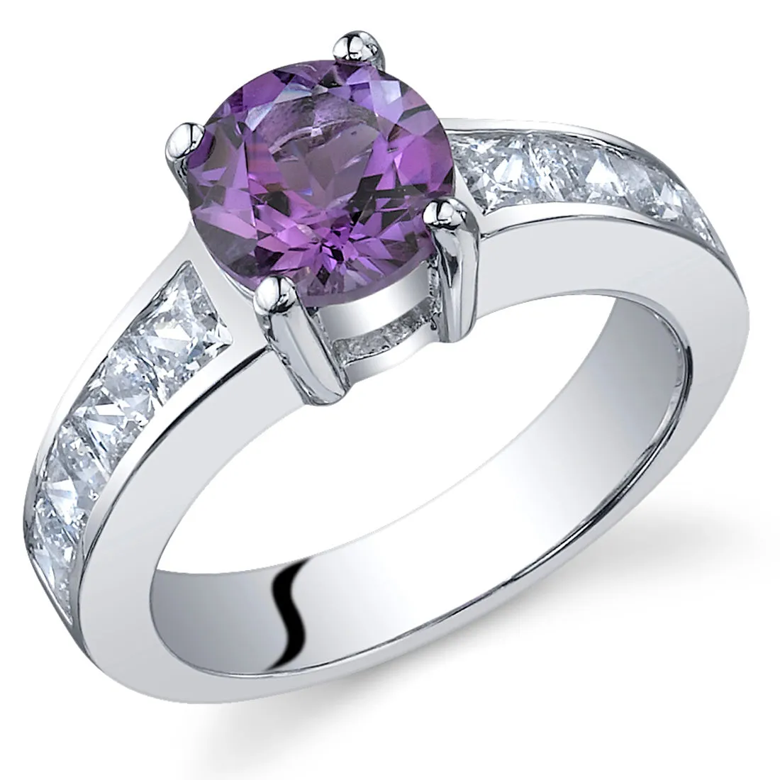 Amethyst Round Cut Sterling Silver Ring Size 9