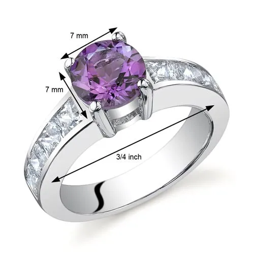 Amethyst Round Cut Sterling Silver Ring Size 9