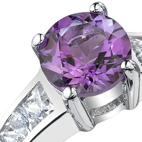 Amethyst Round Cut Sterling Silver Ring Size 9