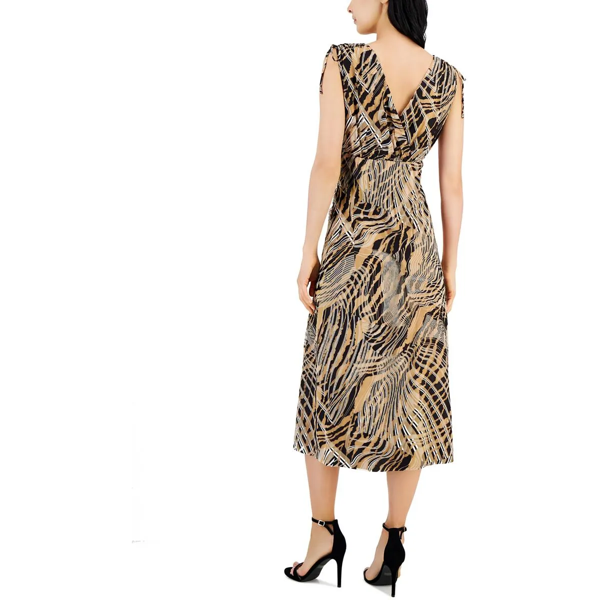 Anne Klein Womens Printed Ruched Fit & Flare Dress