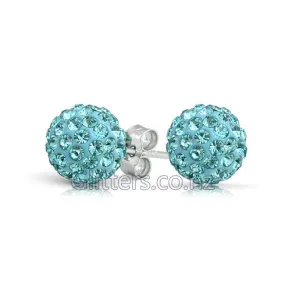 Aqua Colour Crystal Ferido Disco Ball Stud Earrings