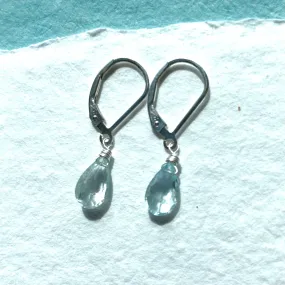 Aquamarine Pear Cut Dangles, Leverback