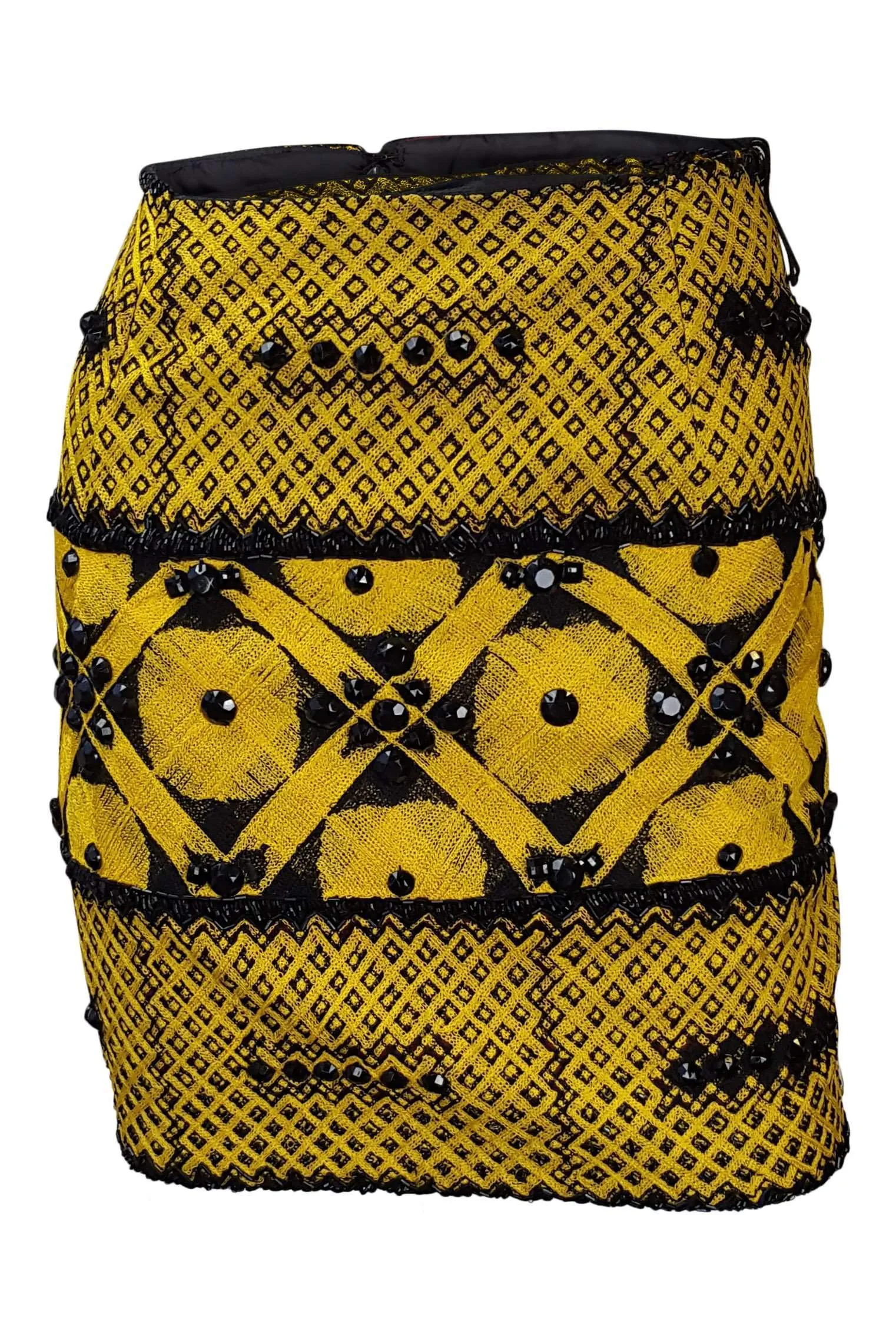 ARMANDO MAFUD Mexican Designer Yellow Cotton Blend Mini Skirt (S)