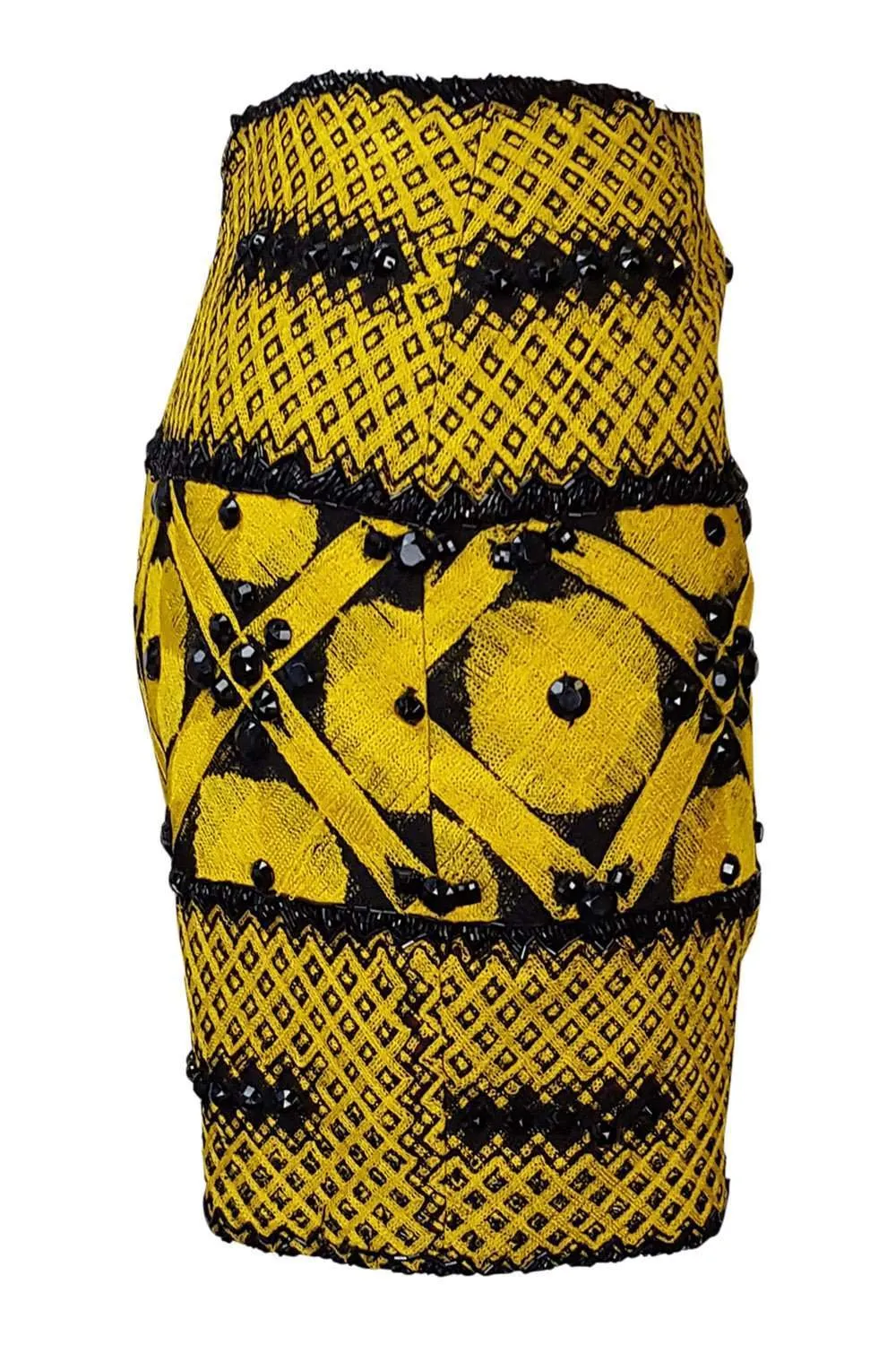 ARMANDO MAFUD Mexican Designer Yellow Cotton Blend Mini Skirt (S)