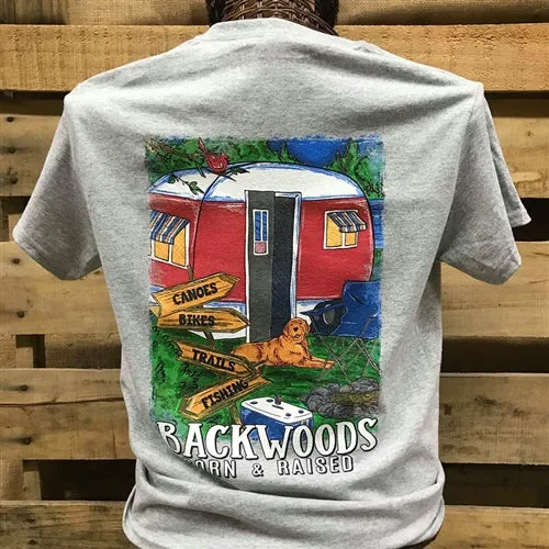 Backwoods Born & Raised Camper Fishing Trails Bikes Canoes Unisex T Shirt