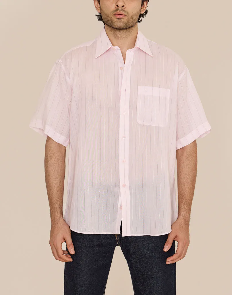 BALENCIAGA PINK COTTON STRIPED OVERSIZED SHIRT