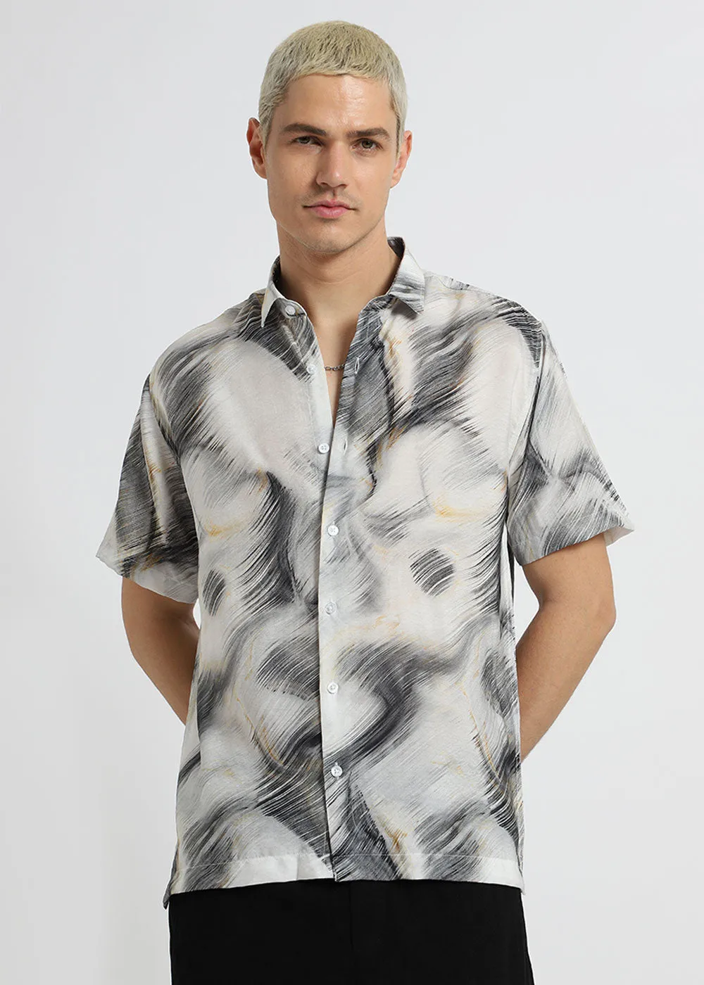 Black Silver Streak Printed Shirt