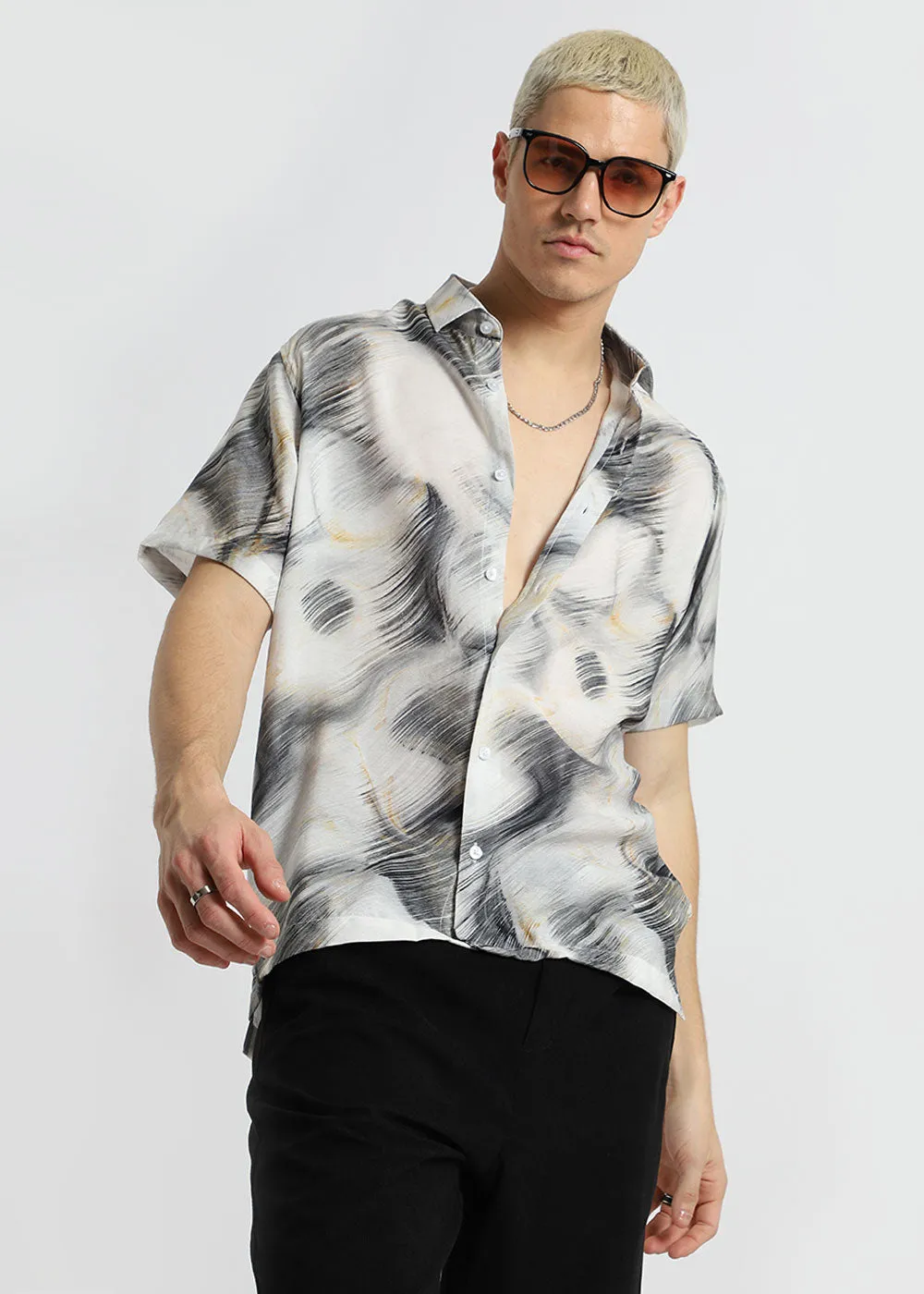 Black Silver Streak Printed Shirt