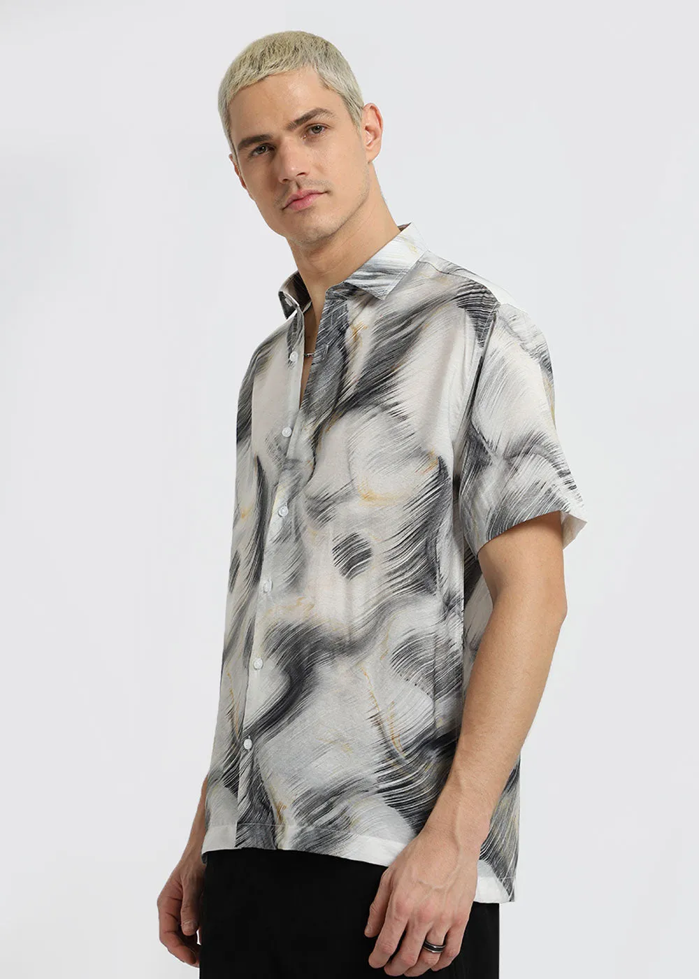 Black Silver Streak Printed Shirt