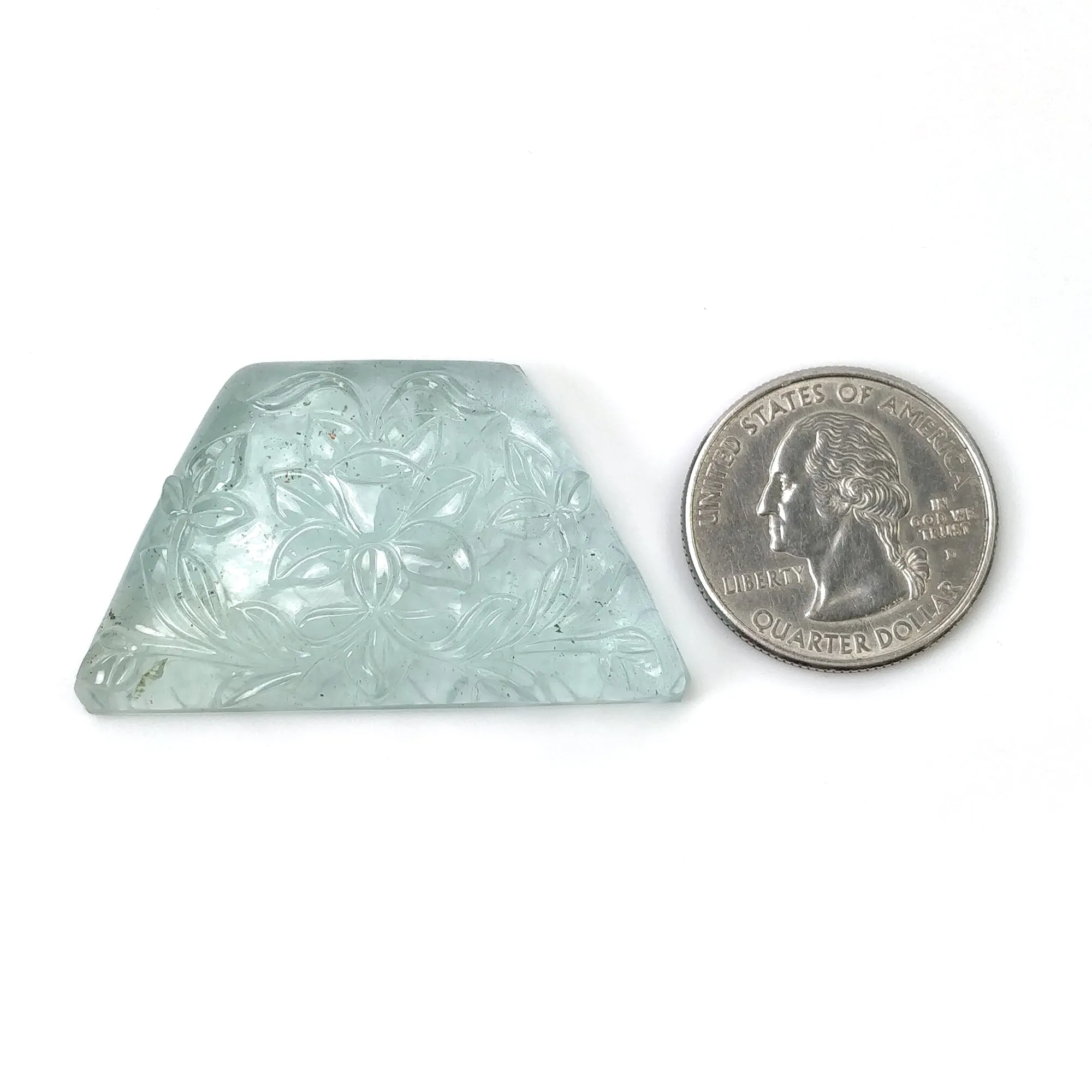 BLUE AQUAMARINE Gemstone Carving  : 94.50cts Natural Untreated Aqua Both Side Hand Carved Uneven Shape 48*27.5mm