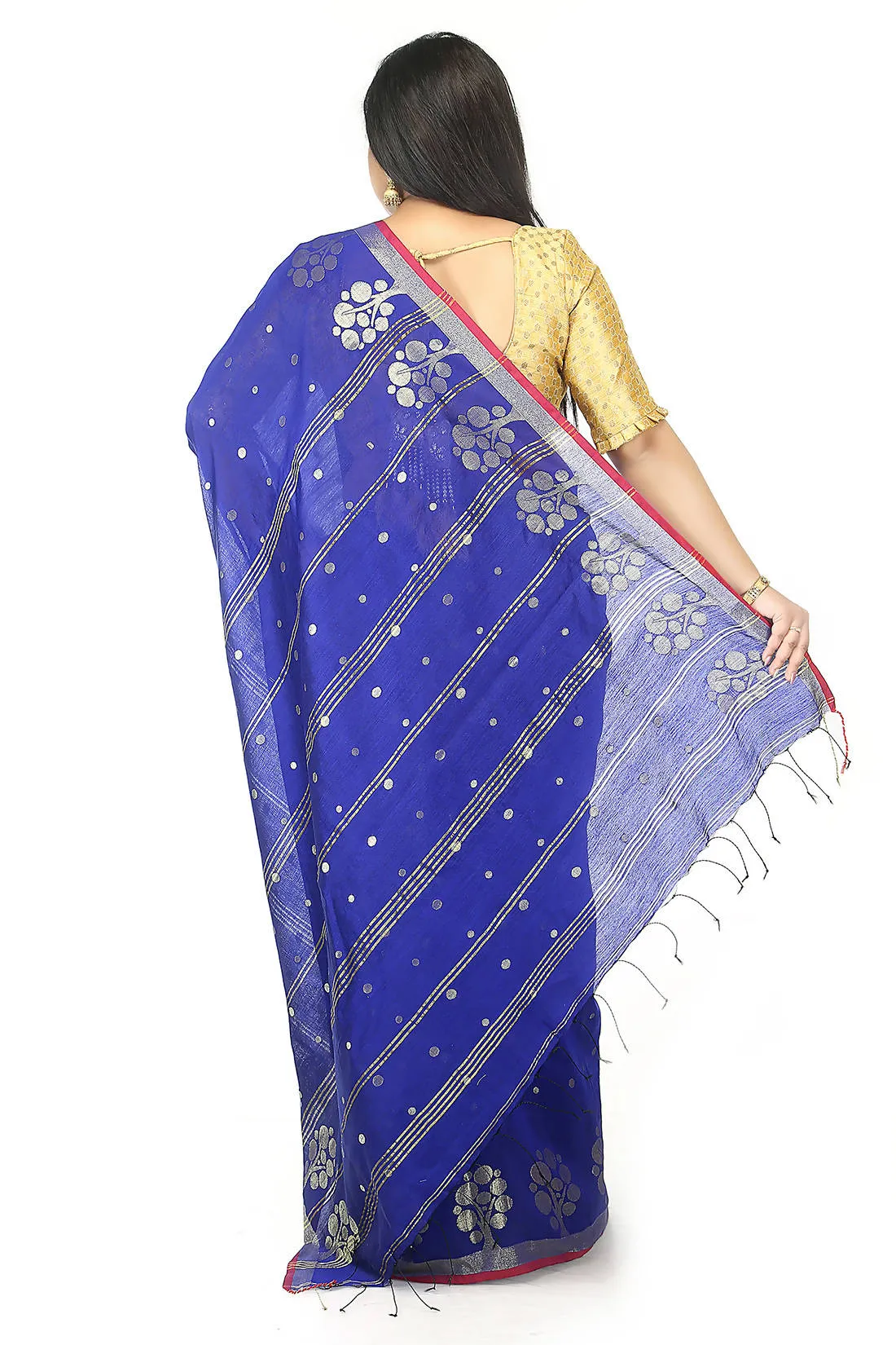 Blue bengal handloom extrawefts work saree