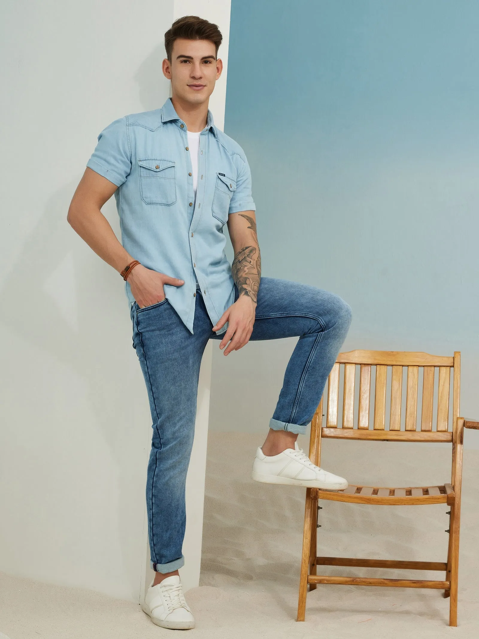 Blue Light Weight Denim Shirt