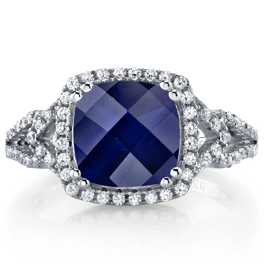 Blue Sapphire Cushion Cut Sterling Silver Ring Size 8