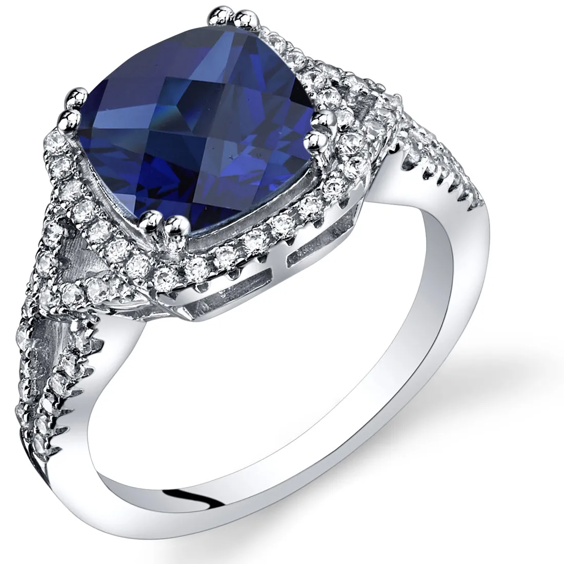 Blue Sapphire Cushion Cut Sterling Silver Ring Size 8