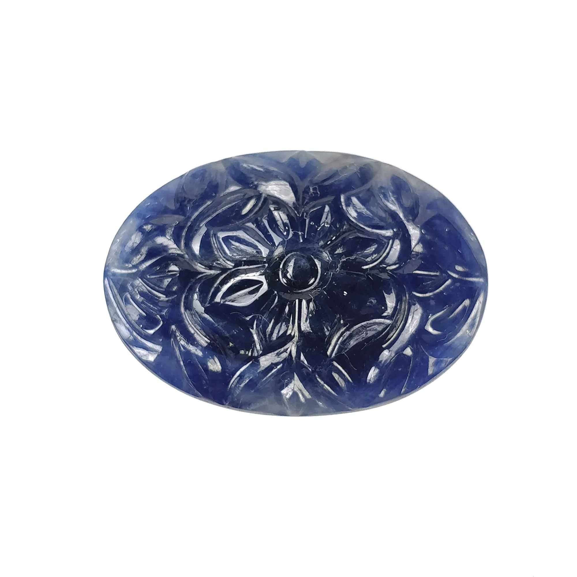 BLUE SAPPHIRE Gemstone Carving : 21.95cts Natural Untreated Unheated Sapphire Hand Carved Oval Shape 25.5*18mm (With Video)