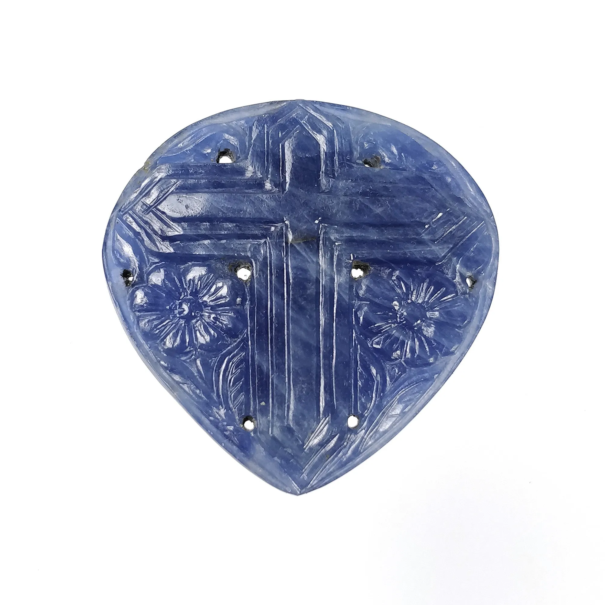 BLUE SAPPHIRE Gemstone Carving : 53.00cts Natural Untreated Unheated Sapphire Hand Carved Heart Shape 35mm (With Video)