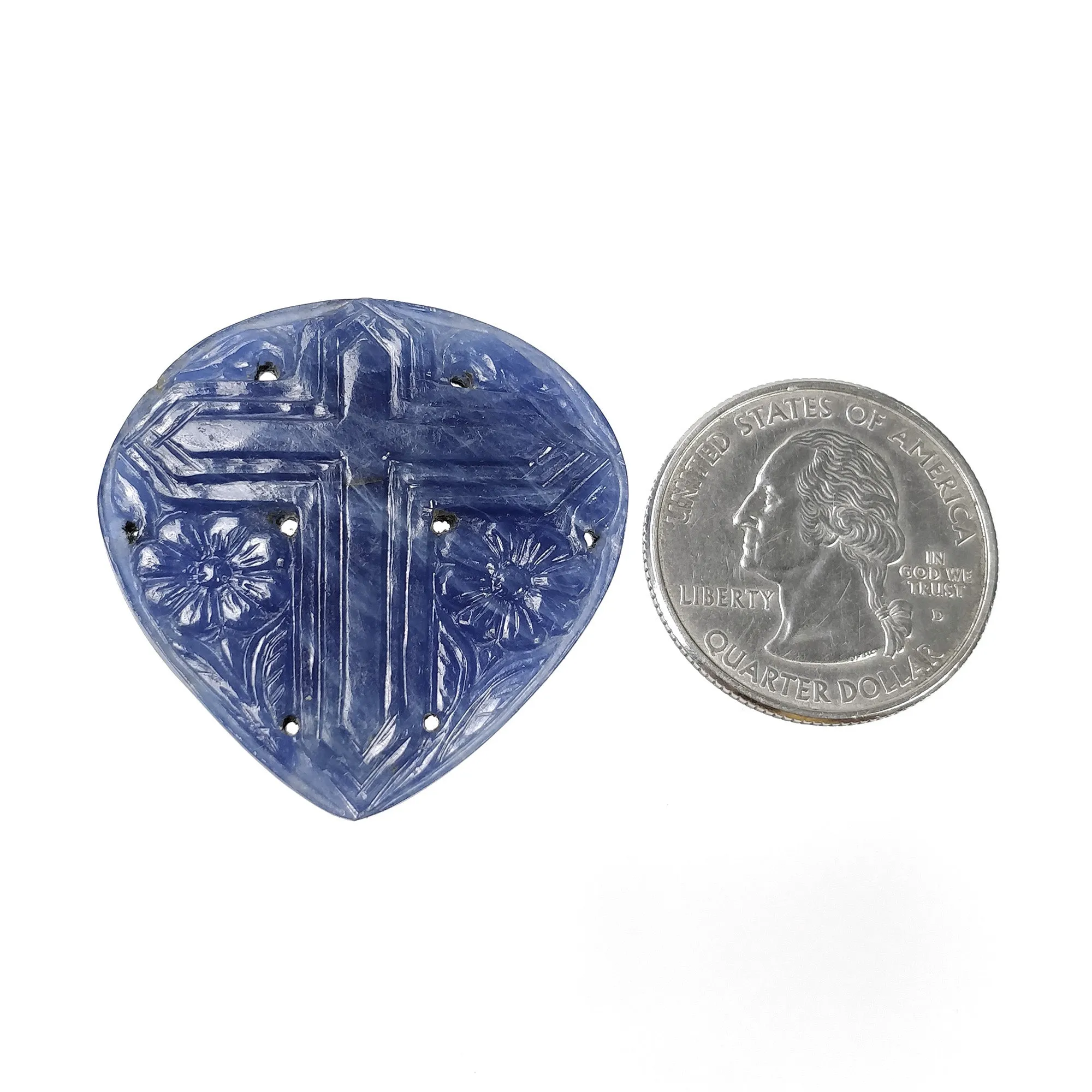 BLUE SAPPHIRE Gemstone Carving : 53.00cts Natural Untreated Unheated Sapphire Hand Carved Heart Shape 35mm (With Video)